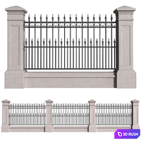 Fence in classic style with wrought iron railing.Entrance to the house.Wrought Iron Entry Gate 3D Model Vray, Corona