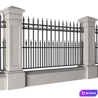 Fence in classic style with wrought iron railing.Entrance to the house.Wrought Iron Entry Gate 3D Model Vray, Corona