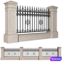 Fence in classic style with wrought iron railing.Entrance to the house.Wrought Iron Entry Gate 3D Model Vray, Corona