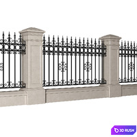 Fence in classic style with wrought iron railing.Entrance to the house.Wrought Iron Entry Gate 3D Model Vray, Corona