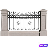 Fence in classic style with wrought iron railing.Entrance to the house.Wrought Iron Entry Gate 3D Model Vray, Corona