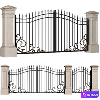 Forged gates in a classic style.DUAL Entrance Driveway Fence Iron Gate set 3D Model Vray, Corona