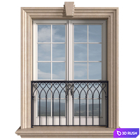 Classical front window with a French balcony.Classical Forged Fence. frame window 3D Model Vray, Corona
