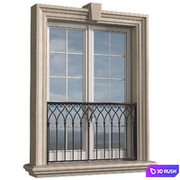Classical front window with a French balcony.Classical Forged Fence. frame window 3D Model Vray, Corona
