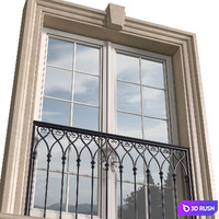 Classical front window with a French balcony.Classical Forged Fence. frame window 3D Model Vray, Corona
