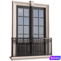 Classical front window with a French balcony.Classical Forged Fence. frame Window 3D Model Vray, Corona