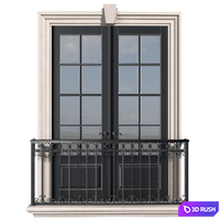 Classical front window with a French balcony.Classical Forged Fence. frame Window 3D Model Vray, Corona