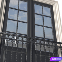 Classical front window with a French balcony.Classical Forged Fence. frame Window 3D Model Vray, Corona