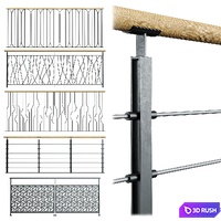 Set of modern railings 2 3D Model Vray, Corona