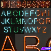 Neon letter alphabet_ modules 3D Model Vray, Corona