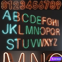 Neon letter alphabet_ modules 3D Model Vray, Corona