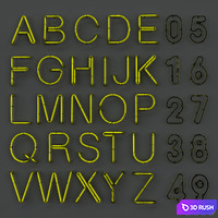 Neon letter alphabet_ modules 3D Model Vray, Corona