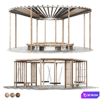 Set of pergolas (gazebos, canopies) with swings, benches 3D Model Vray, Corona
