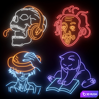 Albert Einstein Caboy Skull Cat Neon Light Modules Set 0013 3D Model Vray, Corona