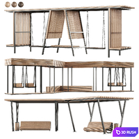 Set of pergolas (gazebos, canopies) with swings, benches 3 3D Model Vray, Corona