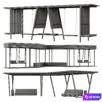 Set of pergolas (gazebos, canopies) with swings, benches 3 3D Model Vray, Corona
