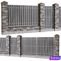 Brick fence with euro picket fence 3D Model Vray, Corona