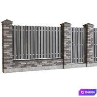 Brick fence with euro picket fence 3D Model Vray, Corona