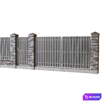 Brick fence with euro picket fence 3D Model Vray, Corona