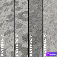 Set of four textures of asymmetrical paving stones "Origami" 3D Model Vray, Corona
