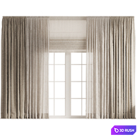 Thick and Linen Curtains with Roman Shade 3D Model Vray, Corona