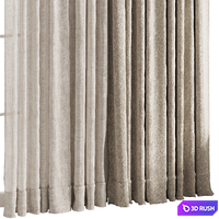 Thick and Linen Curtains with Roman Shade 3D Model Vray, Corona