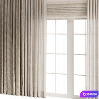 Thick and Linen Curtains with Roman Shade 3D Model Vray, Corona