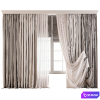 Curtain set with sheer and pleated drapes 67 3D Model Vray, Corona