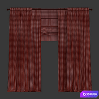 Curtains with roman and tulle 3D Model Vray, Corona