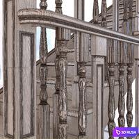 Stairs classical 3D Model Vray