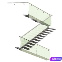 Three turning staircase. Metal, glass 3D Model Vray