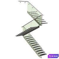 Three turning staircase. Metal, glass 3D Model Vray