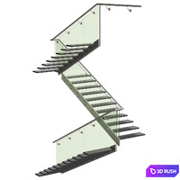 Three turning staircase. Metal, glass 3D Model Vray
