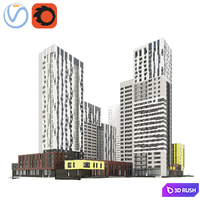 Quarterly building - multi-apartment house 2 3D Model Vray, Corona