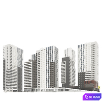Quarterly building - multi-apartment house 2 3D Model Vray, Corona