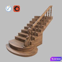 Stairs: Wooden 3D Model Vray, Corona