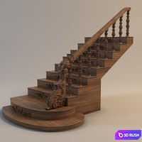 Stairs: Wooden 3D Model Vray, Corona