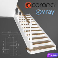 Classic two-staircase staircase 3D Model Vray
