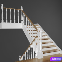 Classic two-staircase staircase 3D Model Vray