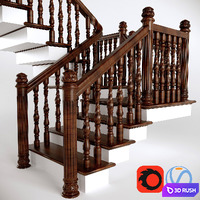 Wooden two-step ladder with a platform 3D Model Vray, Corona