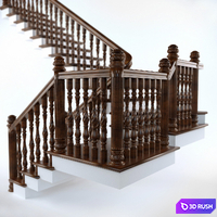 Wooden two-step ladder with a platform 3D Model Vray, Corona
