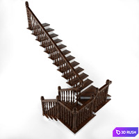 Wooden two-step ladder with a platform 3D Model Vray, Corona