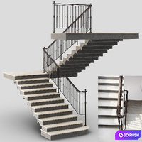 Classic Stair with Iron railing 3D Model Corona