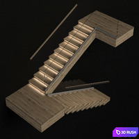 Stairs made of wood with illuminated stairs 3D Model Vray