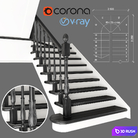 Two-staircase ladder with staggered steps, 2 version 3D Model Vray