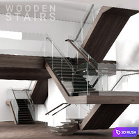 Wooden stairs 2 3D Model Vray, Corona