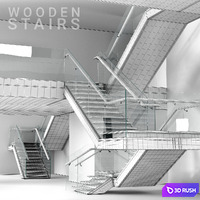 Wooden stairs 2 3D Model Vray, Corona