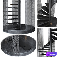 Spiral staircase Loft with perforated railing 3D Model Corona