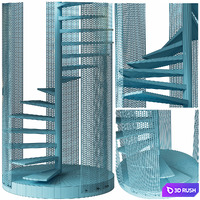 Spiral staircase Loft with perforated railing 3D Model Corona