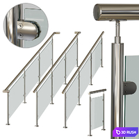 Stainless steel railing 3 3D Model Vray, Corona